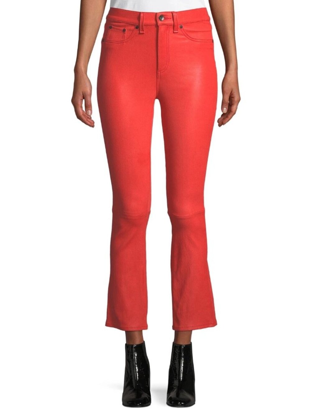 Rag & Bone Red Hana Cropped Leather Pants Sz 25